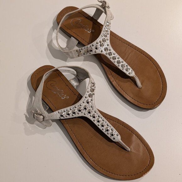 Candie's Shoes - Candies White Studded Thong Flip Flop Sandals